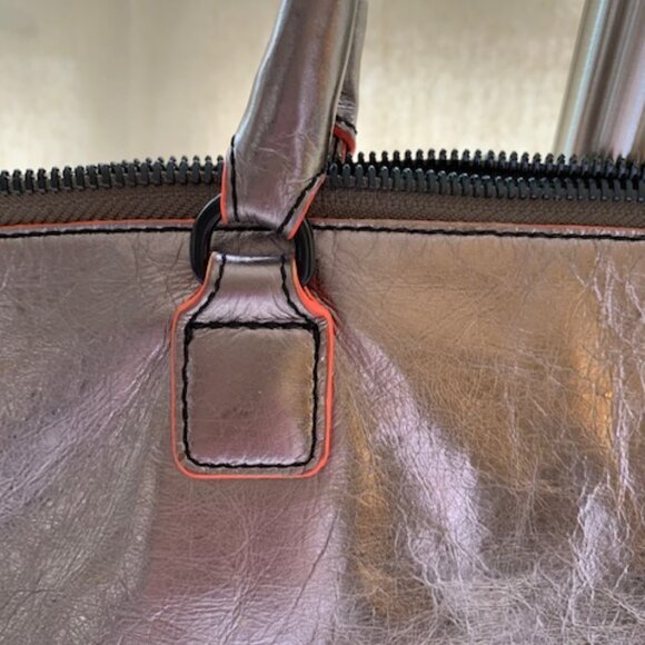 Liebeskind | Bags | Liebskind Metallic Grey With Orange  Liebskind metallic grey with orange accent satchel bag